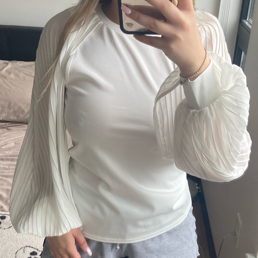 River Island White Blouse with Cape Puffy Sleeves